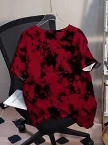 TOM & JERRY X SHEIN 大码女式休闲时尚街头扎染字母印花宽松落肩T恤，适合日常通勤和夏季穿着 - 白色 - 查看 2