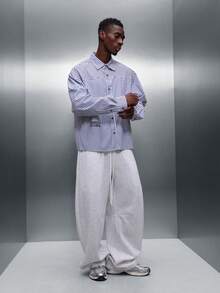 PLAYBOY X SUMWON 男士经典修身长袖衬衫，白蓝条纹，商务休闲办公着装 - 藍白色 - 查看 5