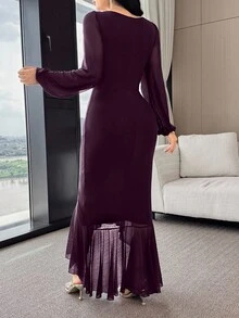 Modelyn Váy suông cổ tim màu trơn lãng mạn thời trang dành cho nữ - Màu tím - Xem 2