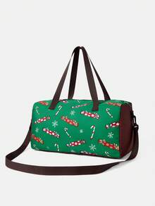 We Bare Bears X SHEIN 女士时尚卡通花朵、泡泡、毛茛图案旅行行李袋 - 綠色 - 查看 4