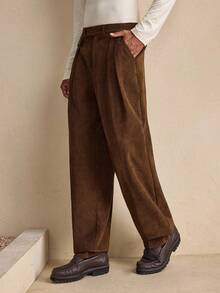 EASEVO 男士加大码纯棕色西装裤，舒适百搭，适合商务、聚会、通勤和旅行。 - 咖啡棕 - 查看 2