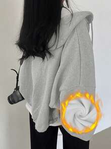 INAWLY Women's Grey Solid Color Zipper Hoodie With Pockets,Oversized Long Sleeve Casual Autumn Sweatshirt,Back-To-School Graduation Teacher School Tops - Light Grey - View 2