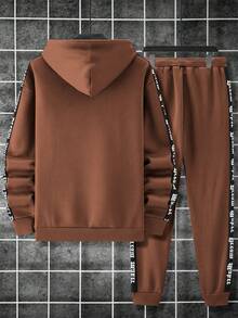 Manfinity Homme 2pcs Men's Casual Hooded Sweatshirt & Sweatpants Set - Brown - View 2