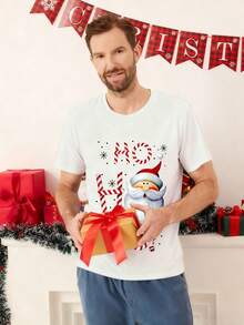 Manfinity Homme Men's Fashion Knitted Pattern Round Neck Short Sleeve T-Shirt Family Matching - White - View 4