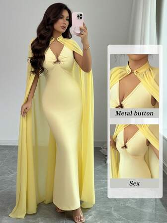 Rafferiza Elegant höst-/vinterklädsel, metallspännedekor, lämplig för bröllop, högtid, födelsedagsfest, böljande chiffongset med 2 delar för kvinnor