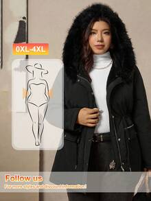 Zelara Plus Size Women Solid Color Long Sleeve Zipper Collar Faux Fur Hooded Casual Winter Jacket Women's Quilted Zipper Long Hooded Padded Jacket With Pockets, Warm And Comfortable,2025 New,Comfortable And Warm From The Cold,Plus Size Women Long Sleeve Pockets Casual Coat,Fall Women Clothes, Winter Clothes For Women,Vintage,Going Out Outfits,Fall Outfits,Winter For Women,Fall Clothes Plus Size, Office Outfits For Women,Fall Outfits For Women,Classy Outfits For Women,Women's Fall Clothes,Office,Old Money Style Women,Plus Size Women Long Sleeve Pockets Casual Hooded Coat,Quilted Coat,Zip Up,Women's Winter Clothes ,Christmas Women's Clothing,Suitable For Multiple Occasions Autumn Women'S Autumn And Winter Warm Coat With Fur Collar And Hood - Black - View 11
