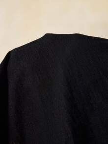 Boho Mama Black Maternity T-Shirt With Lace Trim And Flared Sleeves, Made Of Cotton-Feel Fabric, Bohemian Style, Long-Sleeved Maternity T-Shirt For Autumn And Winter. - Black - View 4