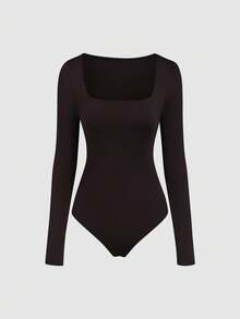 Sweetra 3pcs/Set Women's Long Sleeve Bodysuit In Apricot, Coffee Brown, Black, Slim Fit Minimalist Commuter Versatile - Multicolor - View 3