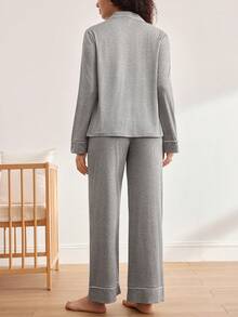 BloomMama Casual, Basic, Fashionable Maternity & Nursing Pajamas Set, Winter - Grey - View 2