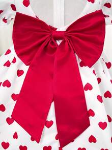 Elegant And Adorable White Polka Dot Dress With Heart And Butterfly Embellishments, Baby Girl Style, Valentine's Day Heart Design, 3D Bow Puff Sleeve Dress, Elegant White Dress With Heart Motifs, Graceful And Cute. - Multicolor - View 3