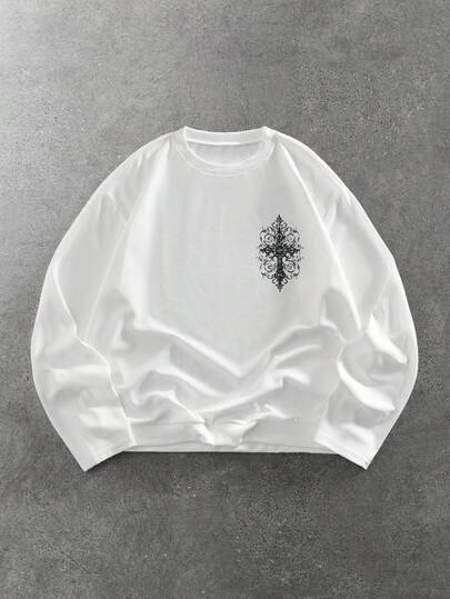 Street Life Men's Cross Print Crew Neck Long Sleeve T-Shirt