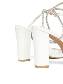 CUCCOO SZL Women's Fashion Rhinestone Ankle Strap Chunky Heel Sandals, Suitable For Dates, Gatherings, Parties, Weddings And Other Occasions - White - View 9