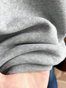 SHEIN Sweetra Young 少女复古保罗刺绣图案卫衣，休闲舒适学院风刺绣连帽套头衫，宽松版型，适合秋冬季穿着 - 灰色 - 查看 4