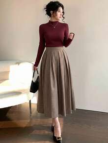 DAZY 商务休闲纯色罗纹针织修身毛衣、长袖上衣、秋装