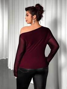 Cravure Nuova maglia a maniche lunghe da donna alla moda, aderente, con paillettes colorate e contrasto in rete trasparente - Bordò - Visualizzare 2