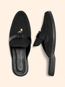 CUCCOO BASICS Sepatu Kasual Wanita Rajut Hitam Serbaguna Nyaman untuk Perjalanan Sehari-hari, Sepatu Slip-On Model Mule untuk Natal dan Musim Semi - Hitam - View 4