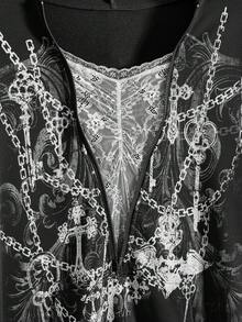 ROMWE Fairycore Áo chui đầu phong cách vùng đất hoang Kpop 2 trong 1 tay cánh dơi có khóa kéo ren dành cho nữ - Màu xanh Ô liu - Xem 4