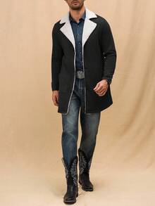 Manfinity Homme 男士秋冬撞色立领休闲针织外套，外出朋友外套，适合送给朋友、丈夫、男友的礼物 - 黑色 - 查看 5