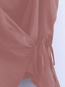 GlowEve 女士时尚休闲V领褶皱裹身蝴蝶结腰带A字吊带衫 - 西瓜粉 - 查看 3