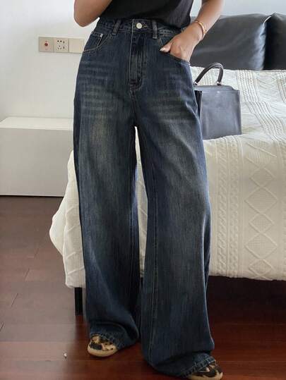 Livesso Women's High Waist Distressed Washed Casual Jeans, Autumn/Winter