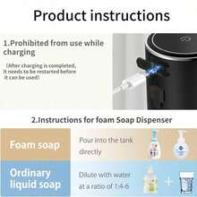 1 pieza Dispensador de jabón automático sin contacto, diseño blanco elegante, 6 niveles ajustables, recargable por USB, dispensador de líquido sin contacto, capacidad de 380ml para la cocina y el baño, dispensador de jabón para el baño - Multicolor - Ver 9