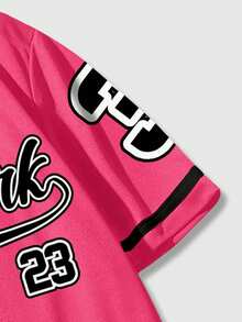 ROMWE MEN Prep 男士单排扣城市标志印花休闲短袖衬衫 - 粉色 - 查看 6