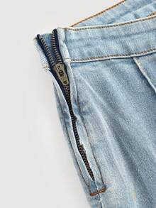 Girlism Teen GirlRetro Blue Denim Asymmetrical Waist Elastic Skinny Flare Jeans - Light Wash - View 3