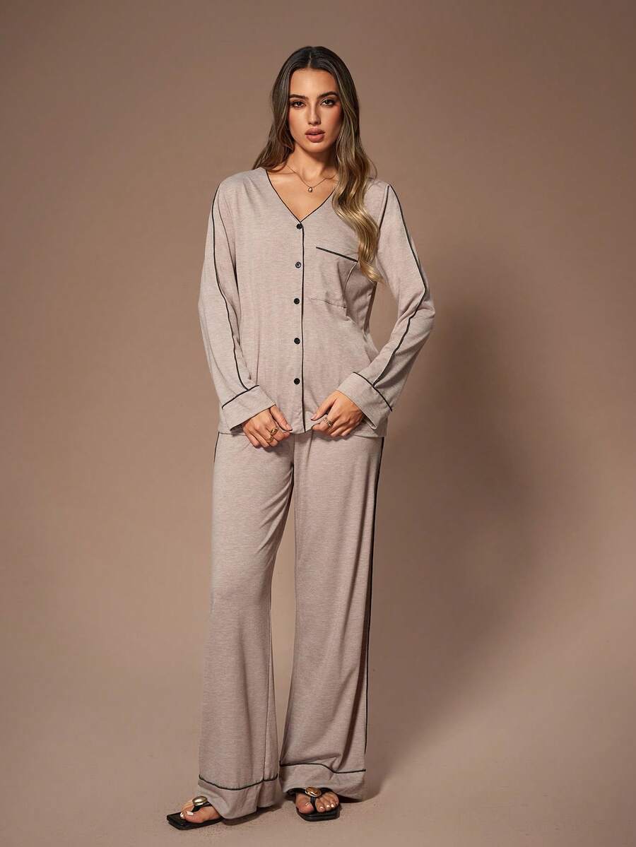 Lazeform Women's Casual Solid Color Cardigan And Pants Loungewear Set, Fall & Winter Clothes - Khaki - View 1