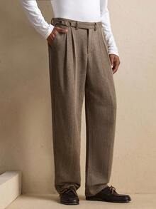 Business Casual AKNOTIC 男士人字纹提花宽松长裤，适合圣诞派对、商务休闲、秋季穿着，也可作为男友礼物、假日或新年装扮。 - 卡其色 - 查看 4