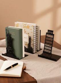 Creative Metal Bookend - Iron Art Hollow-Out Design Book Organizer, Unique Bookshelf Stopper - Black - View 2