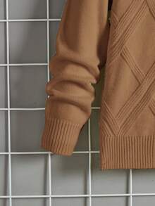 SHEIN 青少年男孩休闲舒适百搭高领毛衣 - 卡其色 - 查看 6