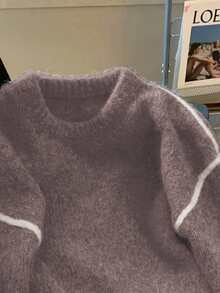 Franclia 复古灰色女士毛衣，柔软宽松针织上衣，2024秋冬新款 - 彩色 - 查看 3