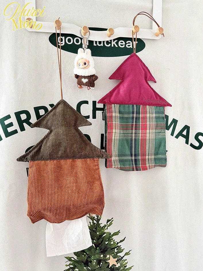 1 Piece Christmas Tree-Shaped Fabric Decorative Tissue Case - Novel Design With Hook For Hanging - Stylish & Cute - Suitable For Christmas - Hung In The Car, Bedroom, Kitchen - Multicolor - View 1