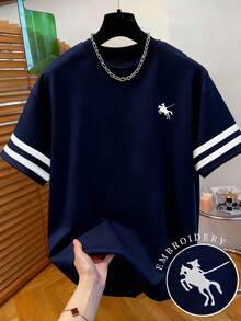 Men's Round Neck Printed Embroidered T-Shirt - Round Neck Casual Top - Lightweight T-Shirt Suitable For All Seasons - Multicolor - View 1