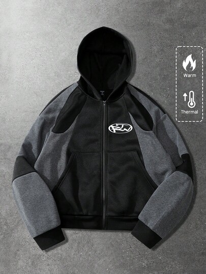 Street Life Herren Lässiger Kontrast-Farbiger Grafik-Muster Reißverschluss-Hoodie Sweatshirt, Herbst/Winter