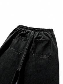 Jeans vaqueros vintage de tiro holgado y cómodos con cintura elástica, de un lavado azul profundo y corte cónico, para adolescentes - Negro - Ver 6
