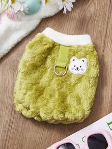 PETSIN 1pc Green Grid Plush Pet Vest With Traction Buckle, Autumn And Winter Thick Warm And Cute Casual Pet Thick Clothes - Green - View 1