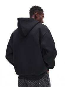 SUMWON Men Pullover Hoodie Long Sleeve Logo Drawstring Casual Winter Fall Comfort Sweatshirt Plain - Black - View 5