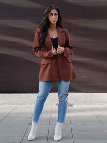 SAYEHFBABY Lapel Neck Single Breasted Blazer In Fall/Winter - Chocolate Brown - View 1