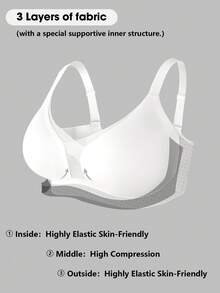 大码女士无缝无钢圈文胸，带凝胶垫，柔软支撑，性感网纱，舒适显瘦文胸 - 白色 - 查看 3