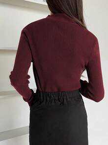 DAZY 商务休闲纯色罗纹针织修身毛衣、长袖上衣、秋装