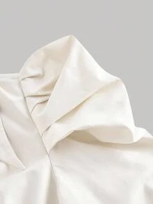 SHEIN MOD Bộ trang phục công sở thanh lịch dành cho nữ gồm 2 món: Áo cánh tay bồng ôm sát và váy xòe họa tiết răng sói, Xuân/Thu - Nhiều màu - Xem 7