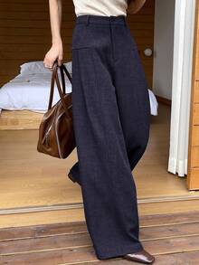 DAZY 女士休闲纯色褶裥阔腿裤，秋冬款