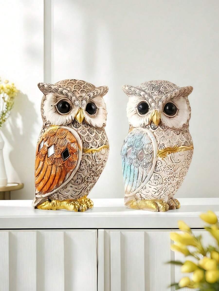 1件猫头鹰雕像装饰品 多功能办公收纳架 卧室现代简约可爱雕塑 猫头鹰爱好者收藏家礼物