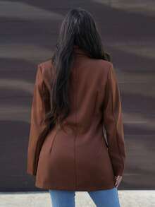 SAYEHFBABY Lapel Neck Single Breasted Blazer In Fall/Winter - Chocolate Brown - View 2