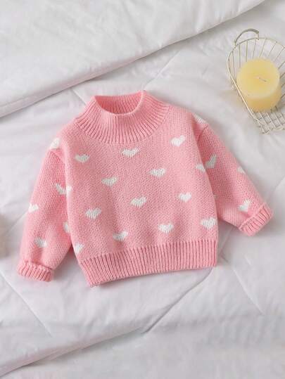 SHEIN Baby Girl Casual Heart Pattern Sweater, Autumn/Winter Baby Heart Print Sweater Baby Girl Winter Sweaters Baby Girl Jumper Sweater Baby Solid Color Knitted Sweater Autumn Winter Clothes Cute Clothes Baby Girl Autumn Clothing 3 4years Baby Girl Sweaters For Girls Strawberry Sweater Baby Knitwear Baby Sweater Baby Autumn Winter