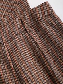 Sweetra 时尚高端吊带设计，优雅法式独特街头通勤百搭高端小格纹设计直筒修身性感女士连体裤 - 棕色 - 查看 4