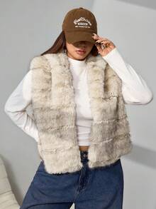 Comfortcana 大码女式无袖人造毛皮连帽休闲扎染大衣