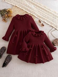Emery Rose Kids Emery Rose Kids Babygirl Cute Solid Color Knitted Long Sleeve Dress, Autumn/Winter