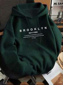 Manfinity Dauomo 加大码男士休闲字母印花宽松抽绳连帽衫，秋季款